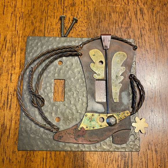 Rustic, cowboy boot switch plate cover. For two light switches. - Picture 7 of 9